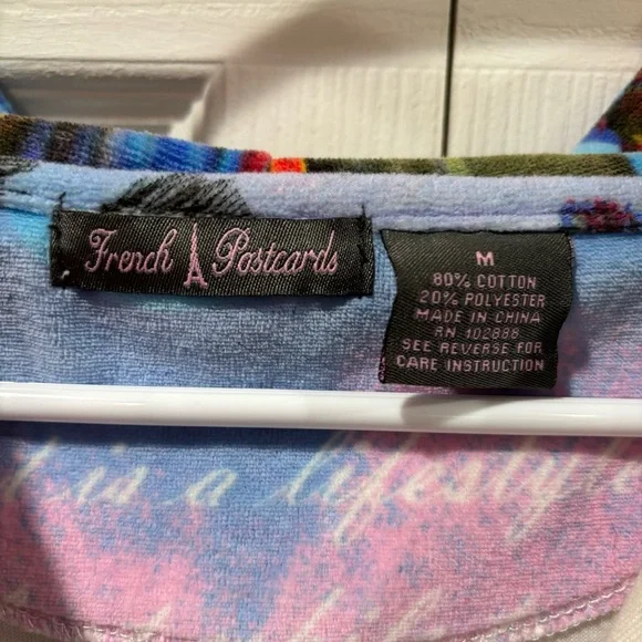 FRENCH POSTCARDS Women’s Handcrafted Miami Scene Velvet Zip Up Sweatshirt size M - Picture 3 of 6